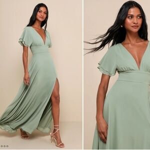 LULU's Prom Wedding Flowy Romantic Tiered Ruffle Open Back Maxi Dress NW…